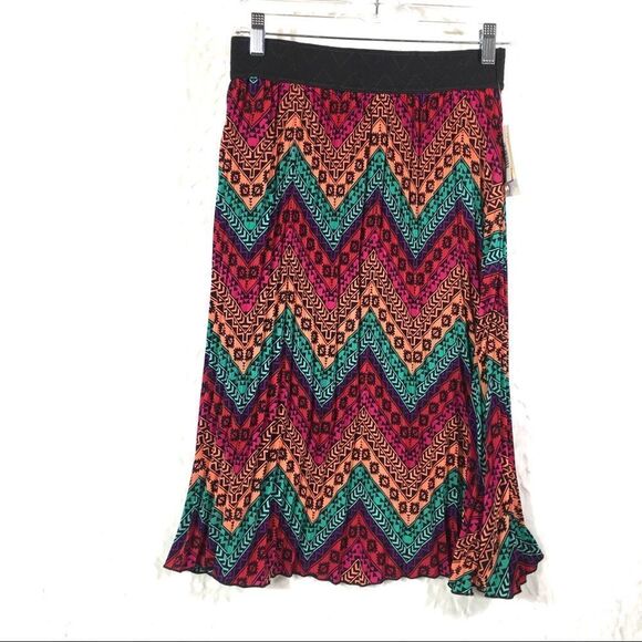 NEW LuLaRoe native print midi skirt Jill small NWT wide waist band plisse pleats - Picture 1 of 7